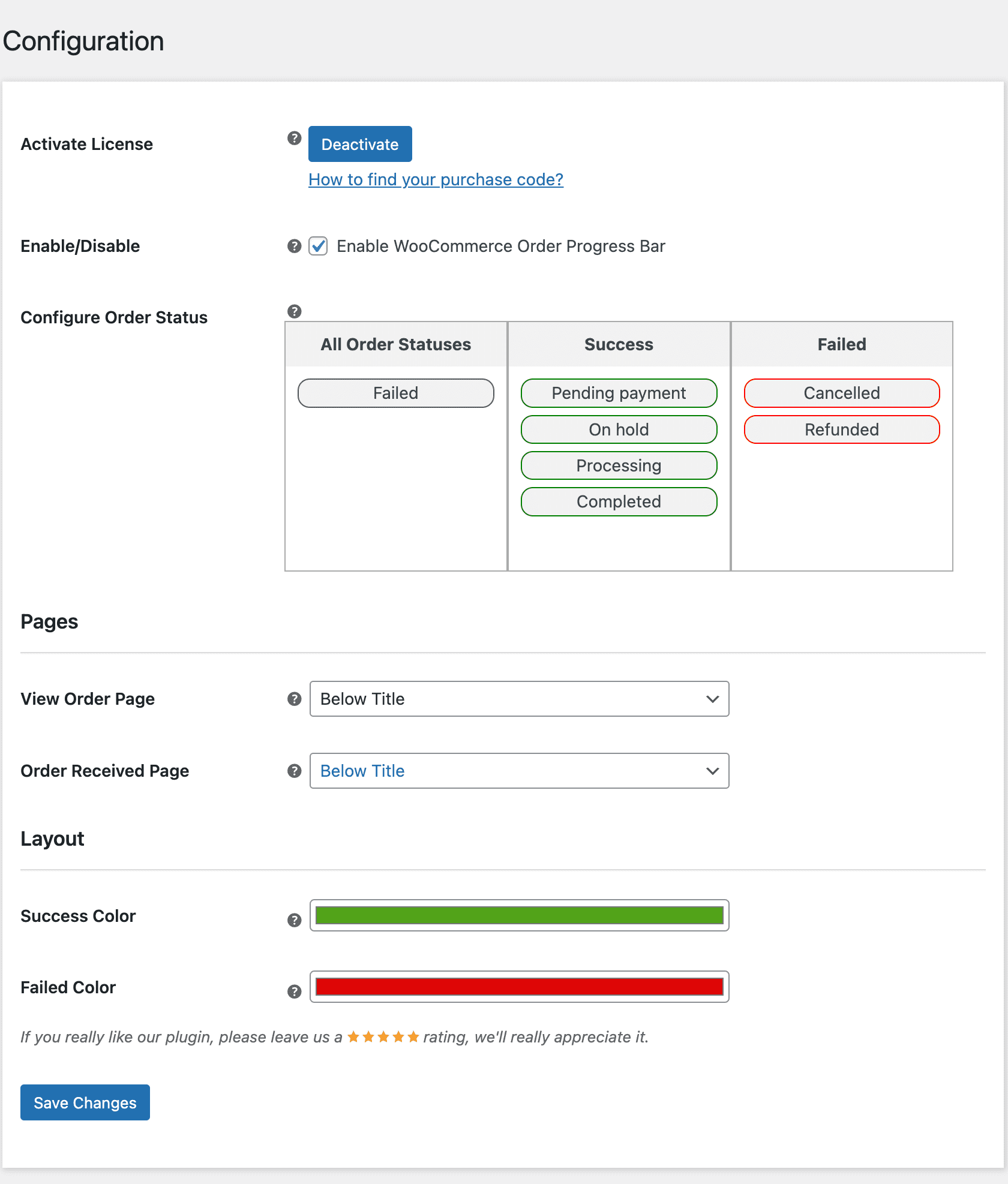 WooCommerce Order Progress Bar configuration page